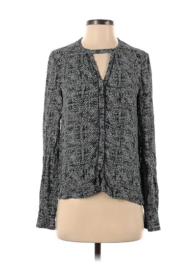 Pre-owned A.l.c Long Sleeve Silk Top Blue Keyhole Neckline Tops