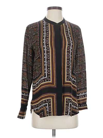 Pre-owned A.l.c Long Sleeve Silk Top Brown Mock Neckline Tops