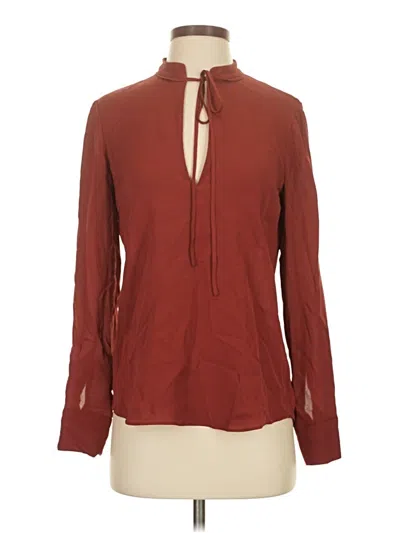 Pre-owned A.l.c Long Sleeve Silk Top Burgundy Keyhole Neckline Tops