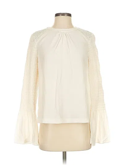 Pre-owned A.l.c Long Sleeve Silk Top Ivory Mock Neckline Tops In White