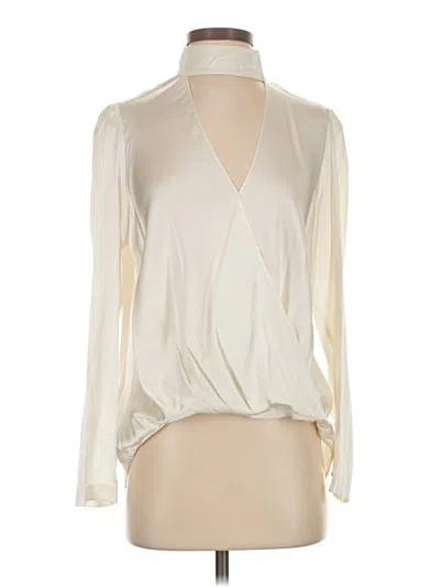 Pre-owned A.l.c Long Sleeve Silk Top Ivory Plunge Neckline Tops In White