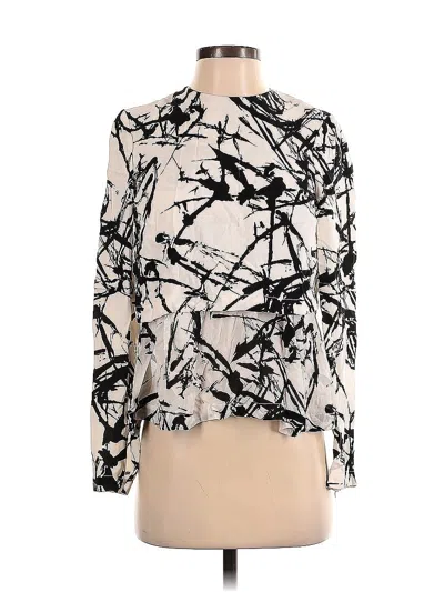 Pre-owned A.l.c Long Sleeve Silk Top Ivory Print Pattern Mock Neckline Tops In White