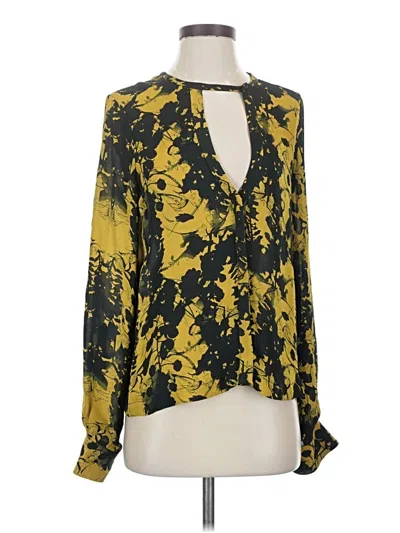 Pre-owned A.l.c Long Sleeve Silk Top Yellow Plunge Neckline Tops