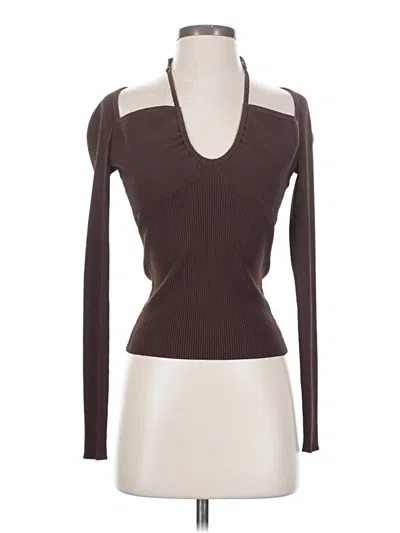 Pre-owned A.l.c Long Sleeve Top Brown Keyhole Neckline Tops