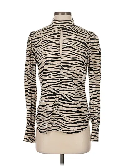 Pre-owned A.l.c Long Sleeve Top Tan Animal Print Pattern Turtleneck Tops In Brown