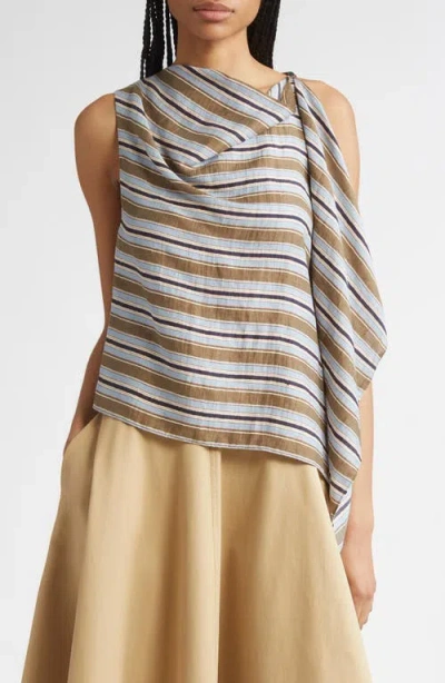 A.l.c . Lota Stripe Side Drape Sleeveless Top In Gray