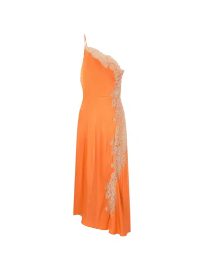 A.l.c Lou Lace-embroidered One-shoulder Slip Dress In Orange