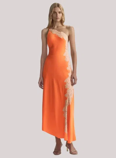 A.l.c Lou Satin And Lace Midi Dress In Vivid Orange Pale Blush
