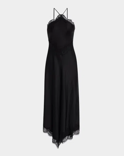 A.l.c Lucia Lace Satin Halter Midi Dress In Black