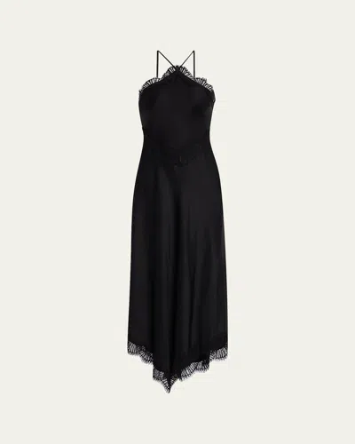 A.L.C LUCIA LACE SATIN HALTER MIDI DRESS