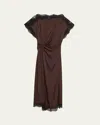 A.l.c Luna Satin Lace-trim Midi Dress In Brown