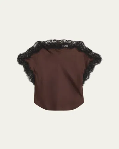 A.l.c Luna Satin Lace-trim Top In Brown