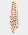 A.l.c Lyn Stripe Draped One-shoulder Midi Dress In Brown