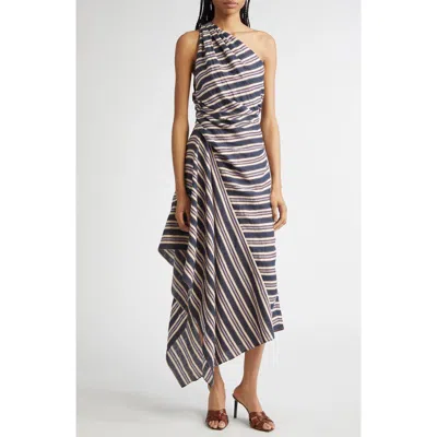 A.L.C A.L.C. LYN STRIPE ONE-SHOULDER LINEN BLEND SUNDRESS