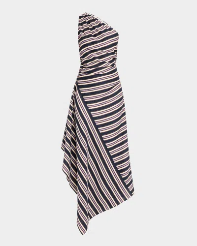A.l.c Lyn Stripe One-shoulder Midi Dress