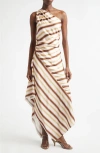 A.l.c Lyn Stripe Draped One-shoulder Midi Dress In Brown