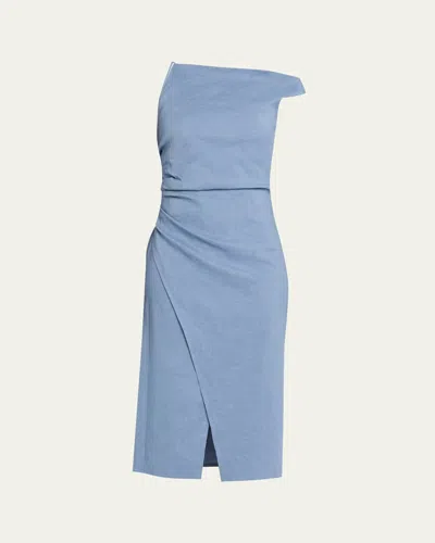 A.l.c Lyra Draped Linen-blend Midi Dress In Blue