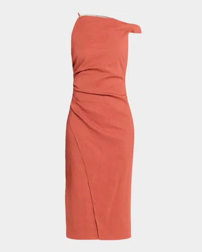 A.l.c Lyra Draped Linen-blend Midi Dress In Brown