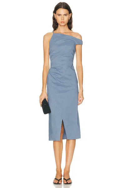 A.l.c Lyra Draped Linen-blend Midi Dress In Blue