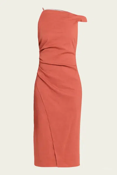 A.l.c Lyra Draped Linen-blend Midi Dress In Brown
