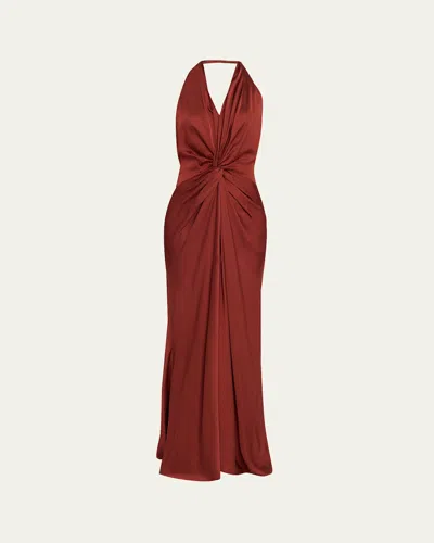 A.l.c Mabel Twist-front Halter Gown In Sandalwood