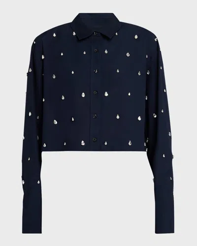 A.l.c Mackie Boxy Rhinestone Cotton Top In Blue