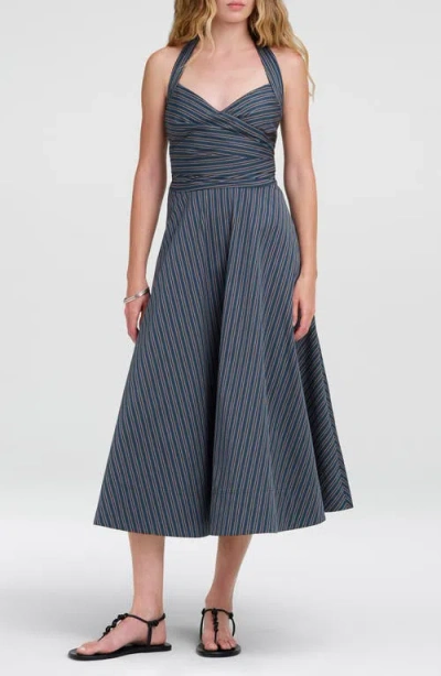 A.l.c . Magnolia Striped Halter Cotton Midi Dress In Carbon Blue Multi