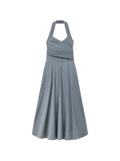 A.l.c Magnolia Striped Halterneck Midi Dress In Blue