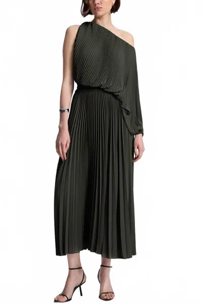 A.l.c Mara Georgette Pleated Midi Dress In Military In Green