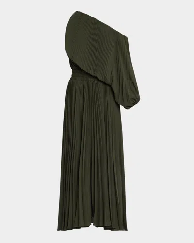 A.l.c Mara Pleated Asymmetric Dress In Green