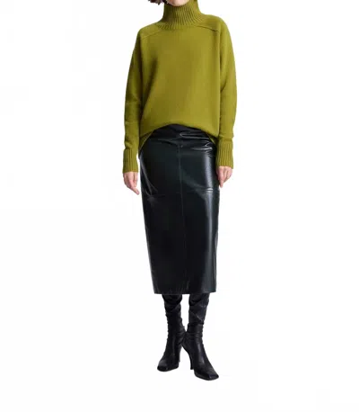 A.l.c Marta Glossy Leather Midi Skirt In Dark Green In Multi