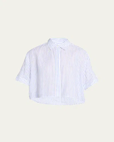A.l.c Mel Stripe Linen Cropped Shirt In Blue