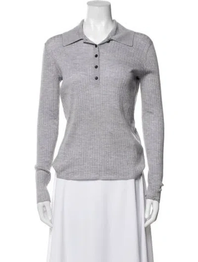 Pre-owned A.l.c Merino Wool Long Sleeve Polo In Gray