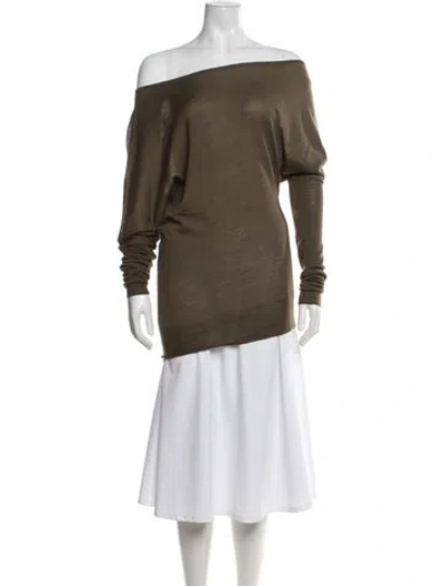 Pre-owned A.l.c Merino Wool Off-the-shoulder Sweater In Green