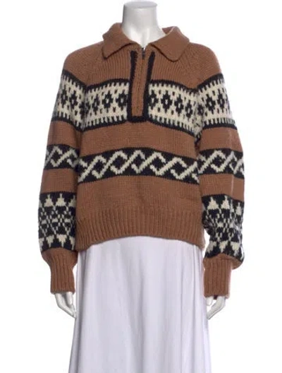 Pre-owned A.l.c Merino Wool Patterned Sweater In Brown