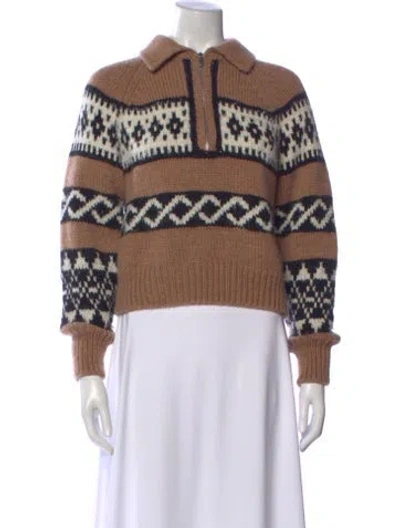 Pre-owned A.l.c Merino Wool Striped Sweater In Brown