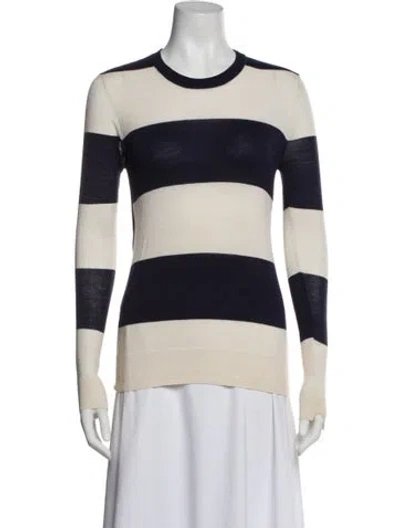 Pre-owned A.l.c Merino Wool Striped Sweater In White