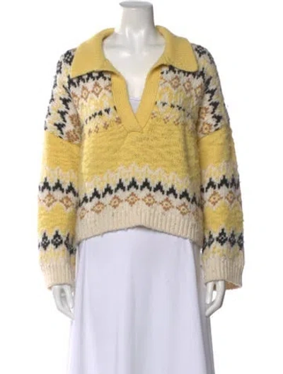 Pre-owned A.l.c Merino Wool Striped Sweater In Yellow
