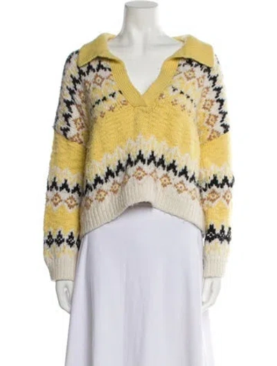 Pre-owned A.l.c Merino Wool Striped Sweater In Yellow