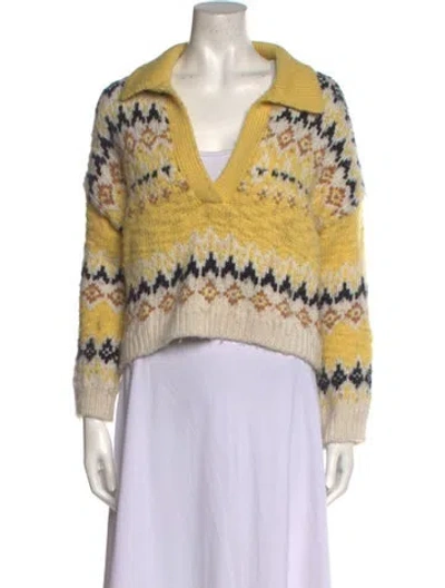 Pre-owned A.l.c Merino Wool Striped Sweater In Yellow