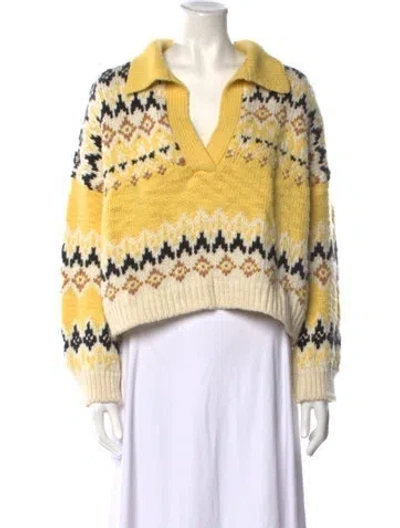Pre-owned A.l.c Merino Wool Striped Sweater In Yellow