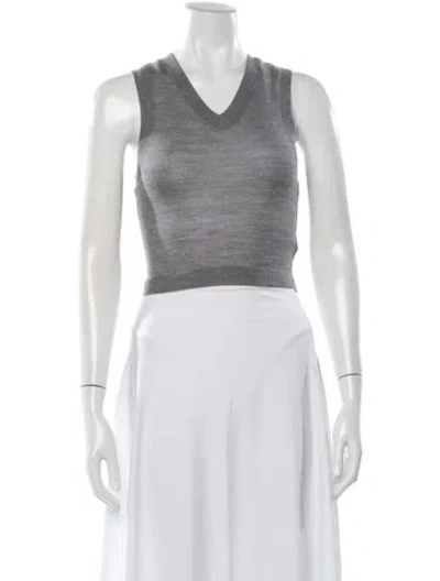 Pre-owned A.l.c Merino Wool V-neck Crop Top In White