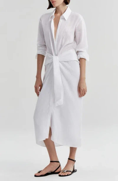 A.l.c . Mila Tie Waist Long Sleeve Maxi Shirtdress In White