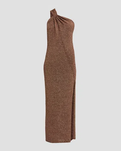 A.l.c Mimi Metallic Asymmetric Midi Dress In Brown