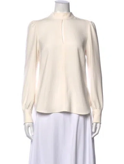 Pre-owned A.l.c Mock Neck Long Sleeve Blouse In Neutrals/white