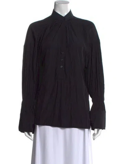 Pre-owned A.l.c Mock Neck Long Sleeve Button-up Top In Black