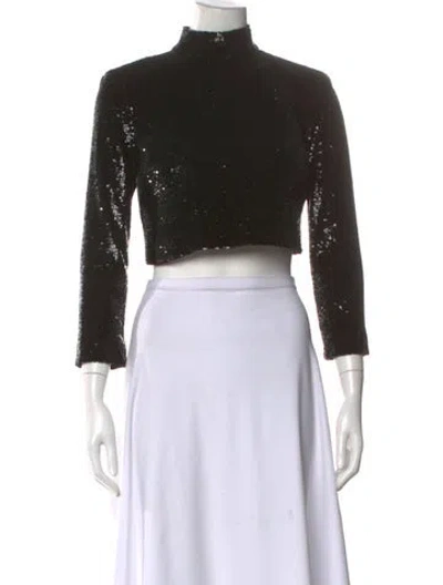 Pre-owned A.l.c Mock Neck Long Sleeve Crop Top In Black