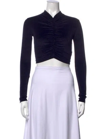 Pre-owned A.l.c Mock Neck Long Sleeve Crop Top In Blue
