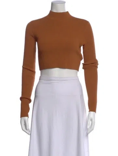 Pre-owned A.l.c Mock Neck Long Sleeve Crop Top In Brown