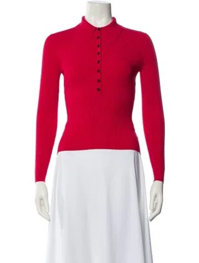 Pre-owned A.l.c Mock Neck Long Sleeve Polo In Red